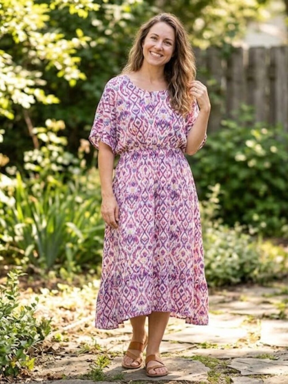 NWT Nurture B Westbound New With Tag Boho Floral Ikat Midi Dress in Pink Size 1X